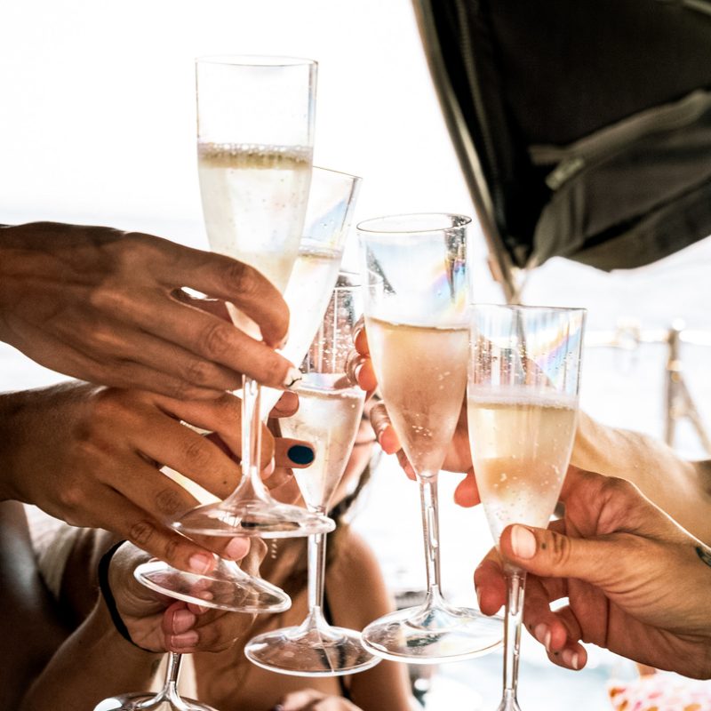 Guests toasting with champagne during a private boat tour Mallorca