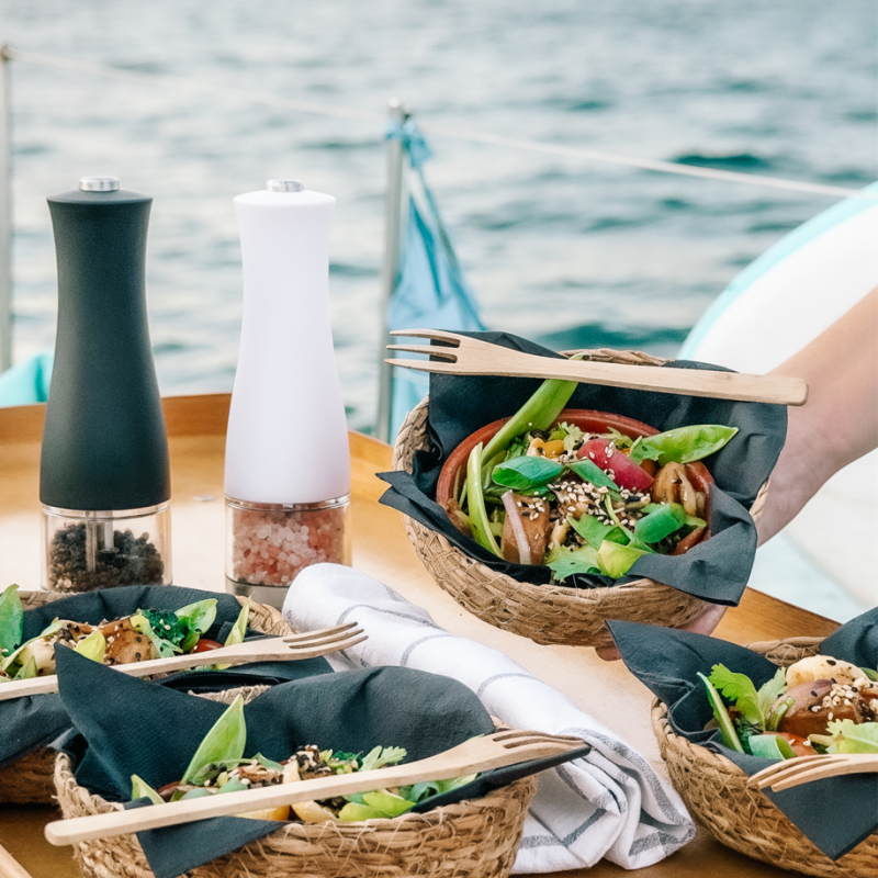Mediterranean lunch on deck during a private boat tour Mallorca