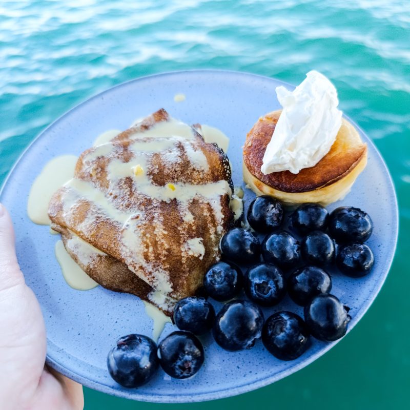 Dessert with berries served during a private boat tour Mallorca