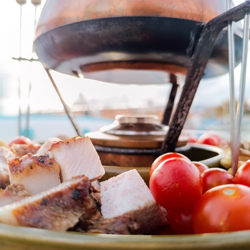 Chocolate fondue station during a private boat tour Mallorca