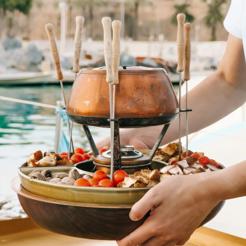 Seafood tower presentation during a private boat tour Mallorca