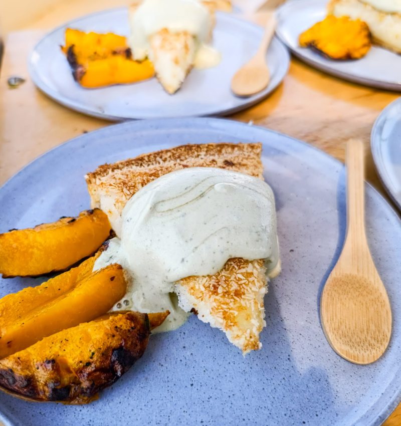 Brunch dish served on board during a sailing experience in Mallorca
